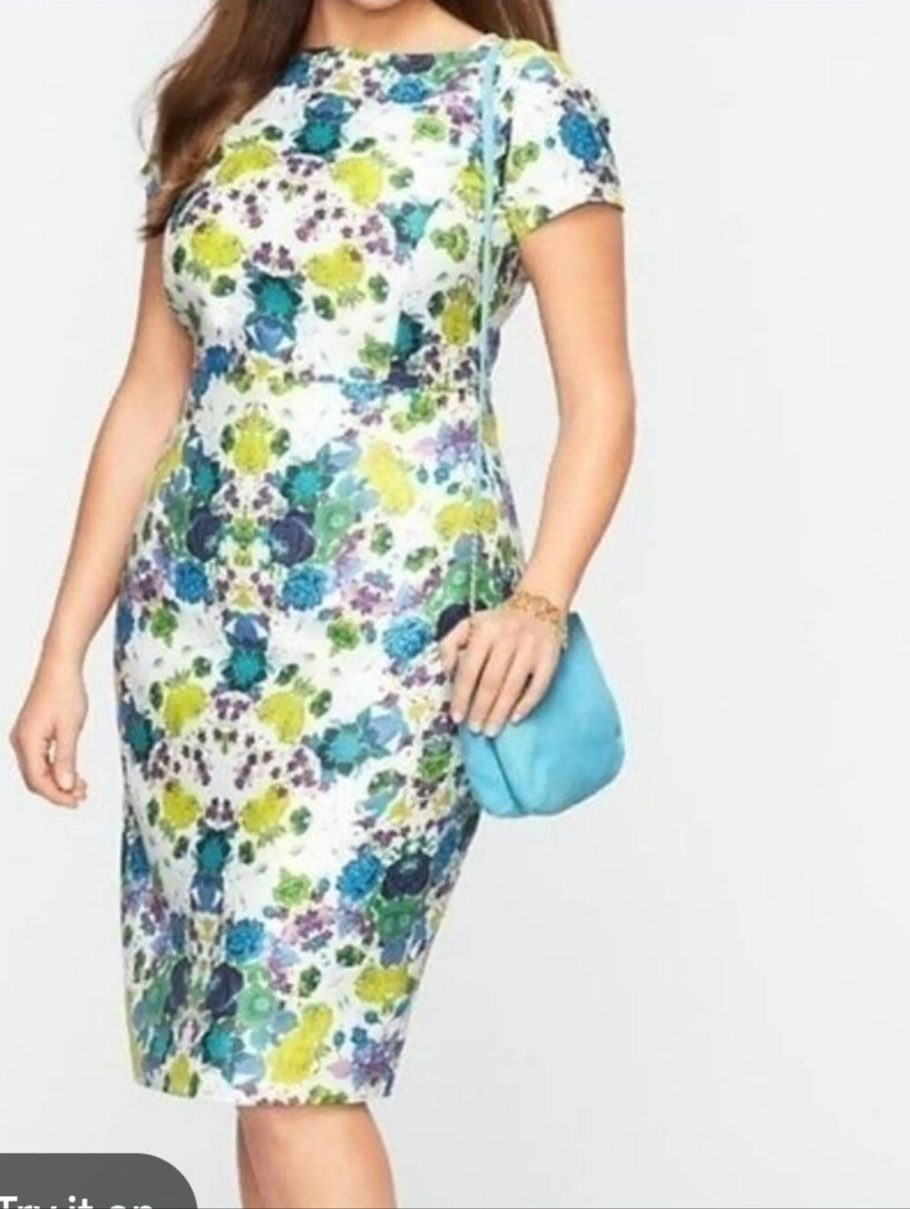 Talbots Floral Sheath Dress in White & Teal - Women 14